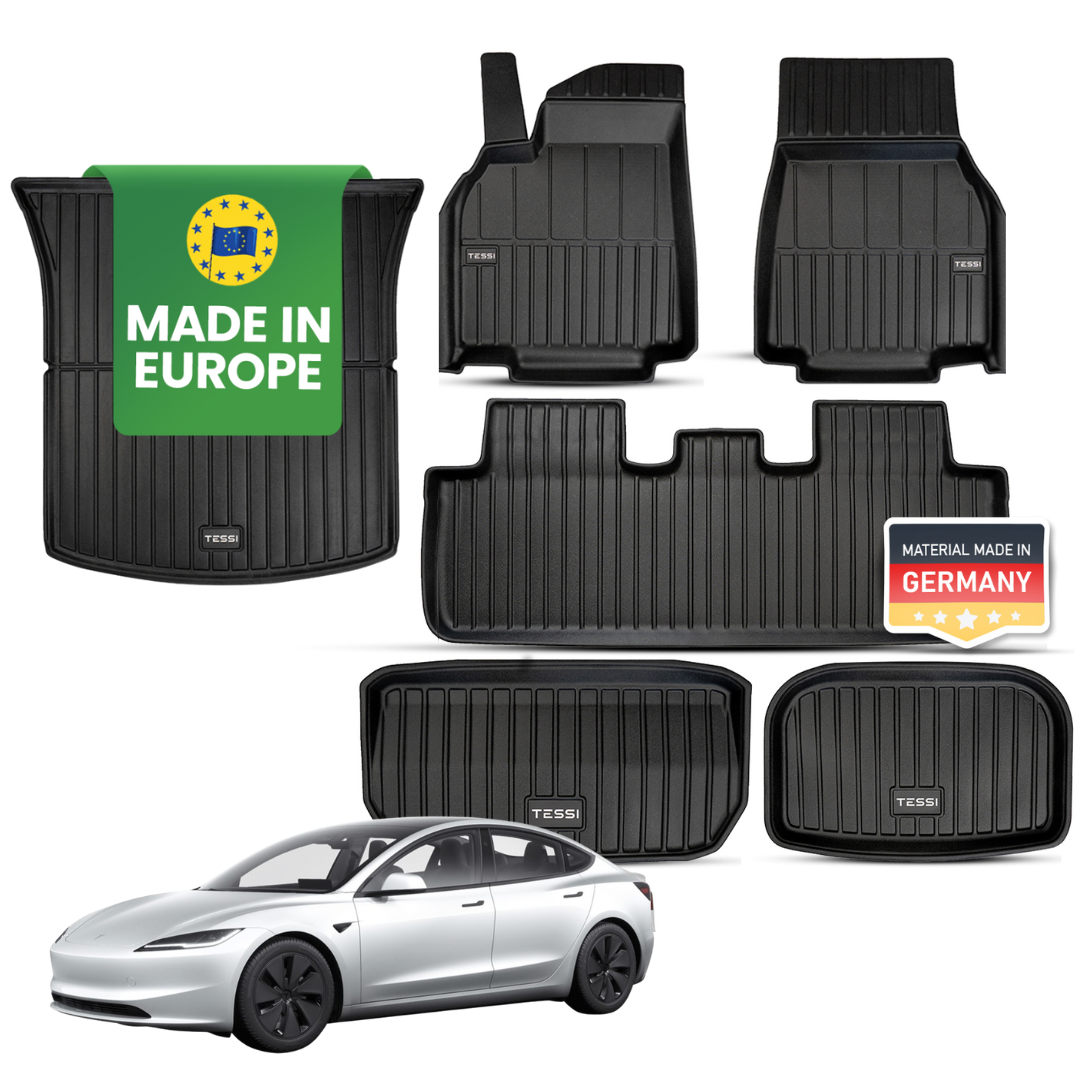 Tesla Model 3 Highland 6 -teiliges Gummimattenset Tessi® Greenline 75% Recycling Material