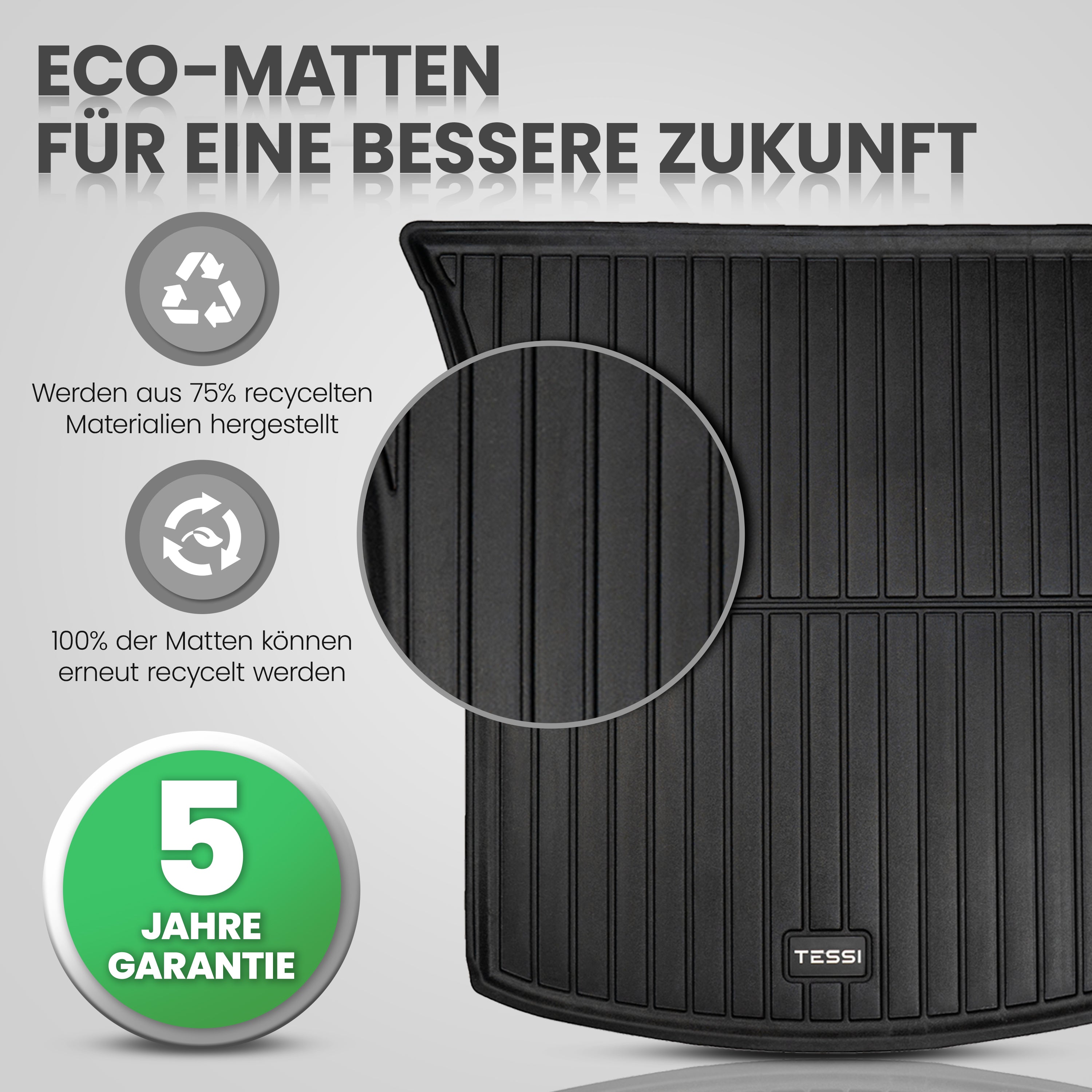 Tesla Model 3 Highland 6 -teiliges Gummimattenset Tessi® Greenline 75% Recycling Material