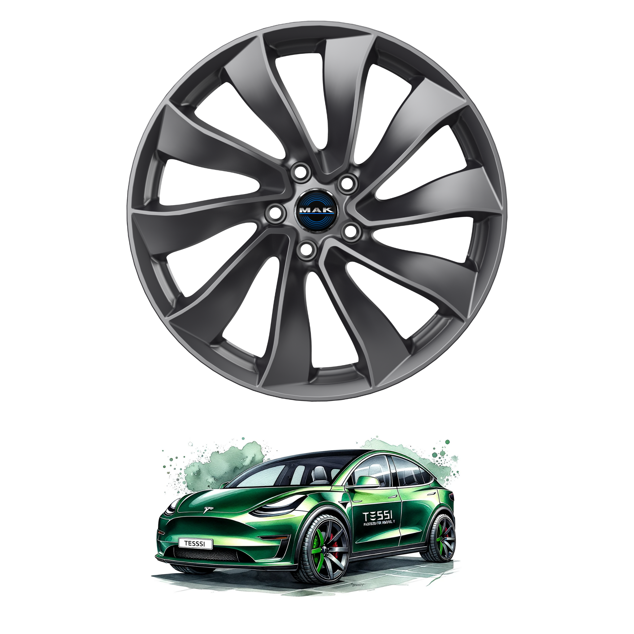Tesla Model Y 19 Zoll Winterkomplettrad MAK Solar Gun Metallic (4 Stück)
