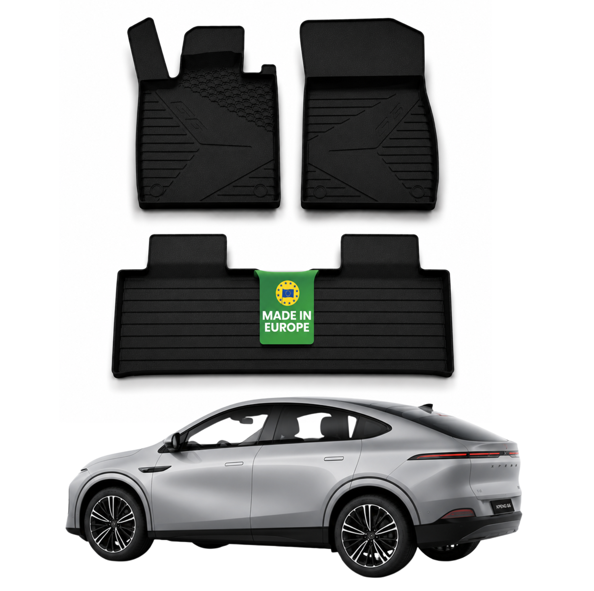 Xpeng G6 Gummimatten – Tessi® Greenline 3-teiliges Set Passend für alle Varianten | 75 % Recycling, Made in EU, wasserdicht & passgenau