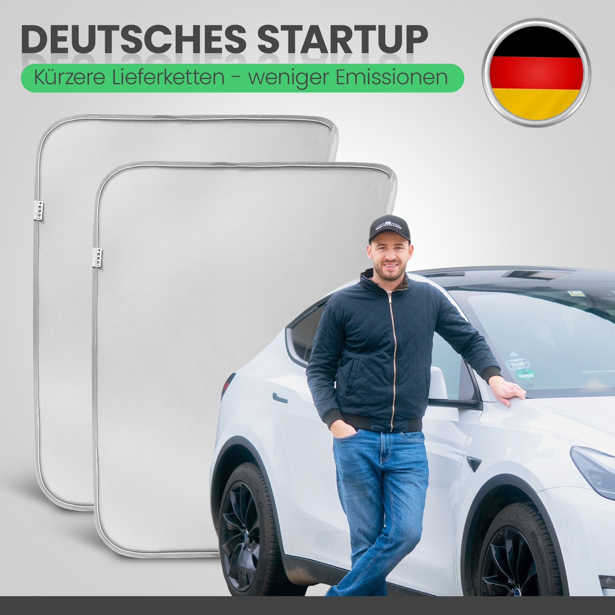 Tesla Model Y Juniper Sonnenschutz-Set mit UV-Schutz (Glasdach + Windschutzscheibe faltbar)